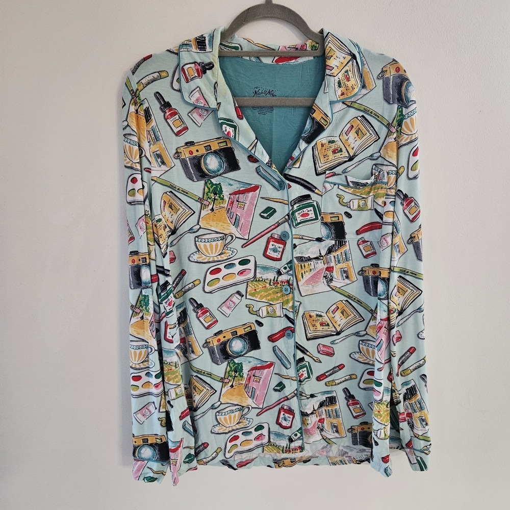 Nick & Nora Womens Soft Modal Night Sleep‎ Shirt Size L Art Teacher Photography